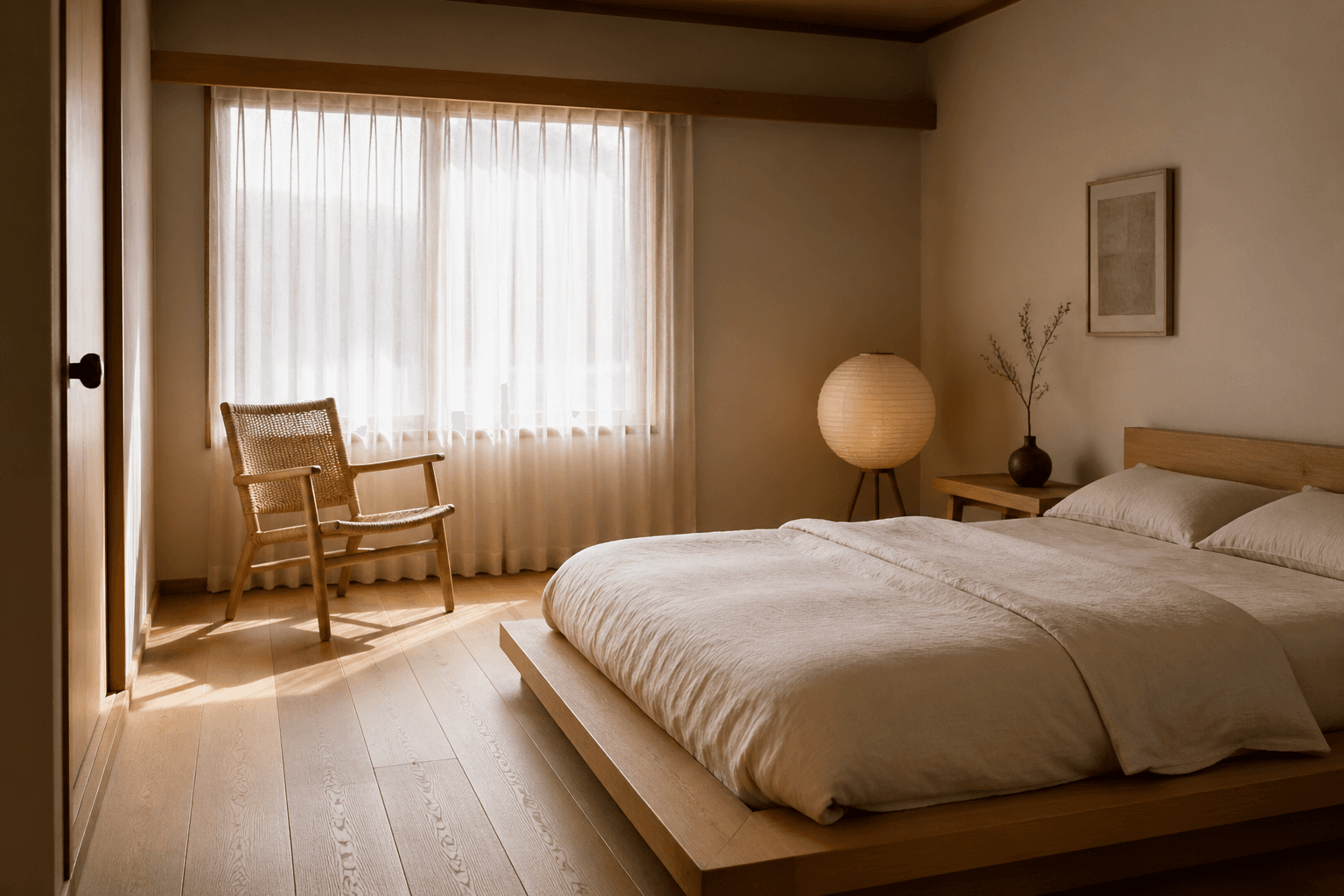 Japandi bedroom AI walkthrough preview
