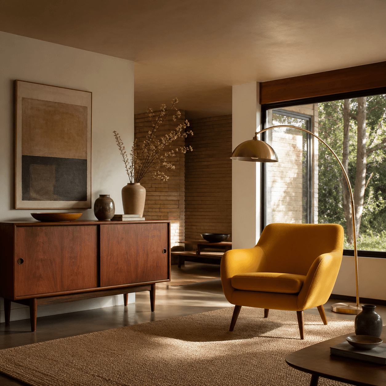 Mid-century style room render